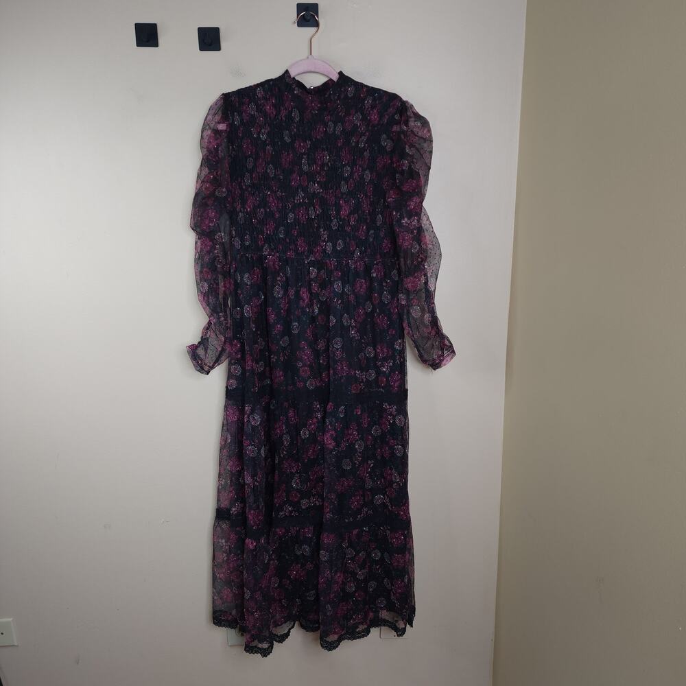 Jun & Ivy Long Sleeve Floral High Neck Midi Dress Size L